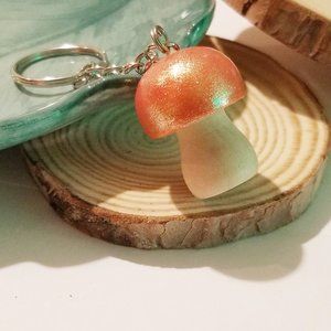 Wooden mushroom keychain